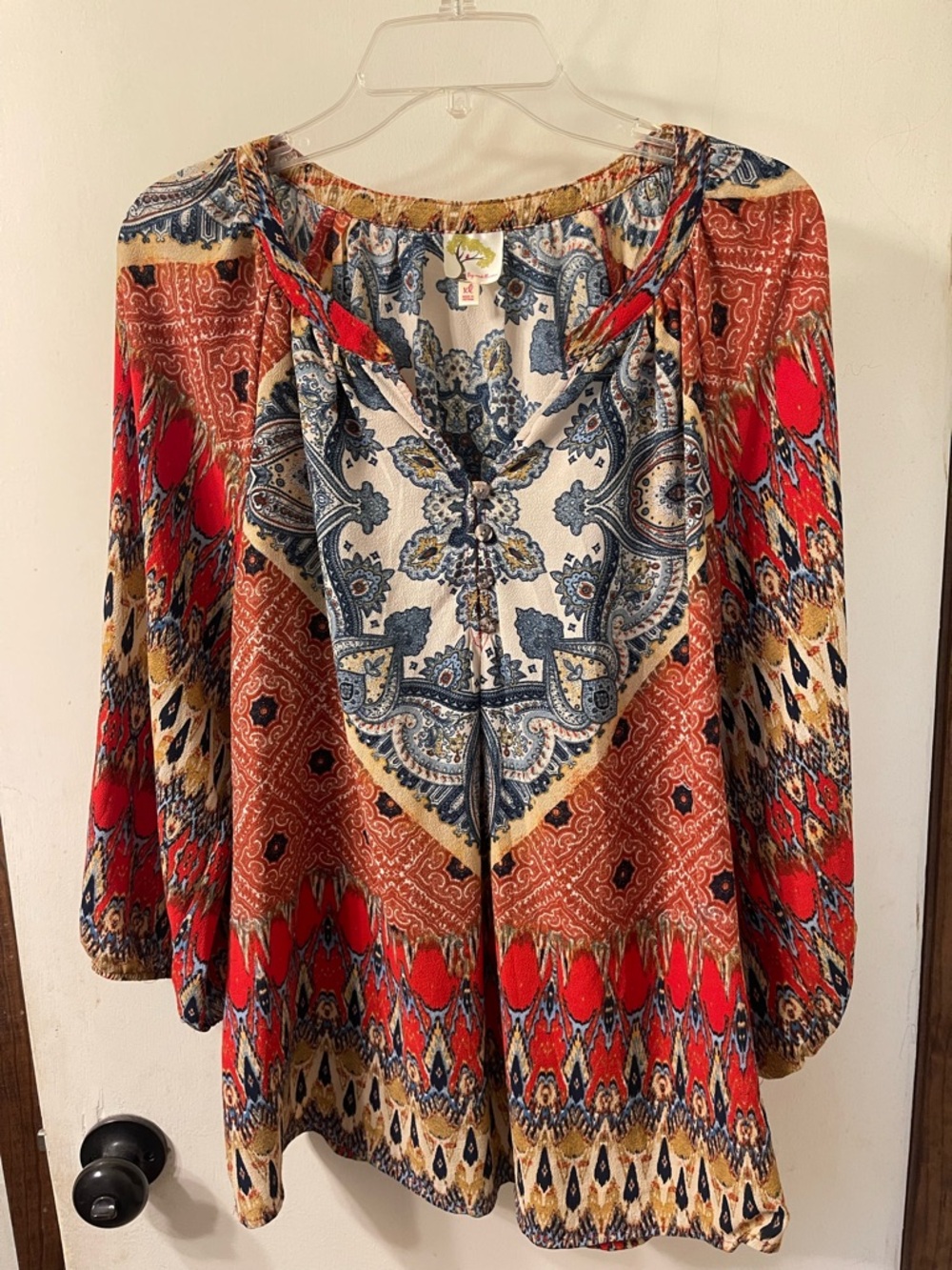 Anthropologie Fig and Flower Red Multi Paisley Peasant Blouse Sz XL #130